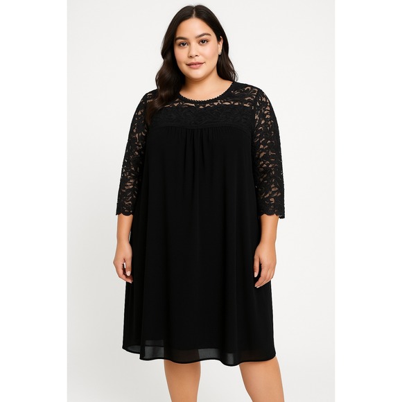 Luxology Womens Dress Size 18 Black Lace Overlay Shift Cocktail Formal Classic‎ - Picture 1 of 8